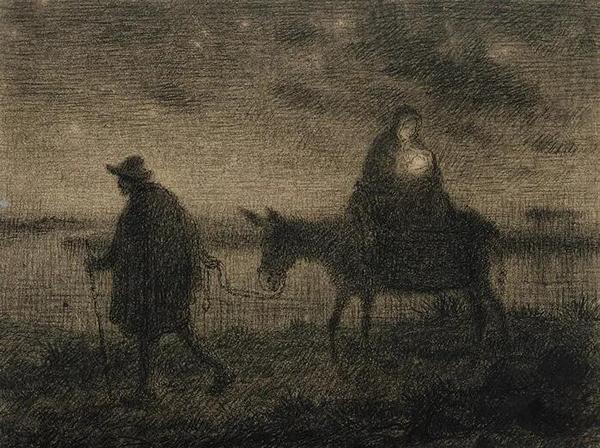 The Flight Into Egypt, c.1864 (cont  crayon, pen & black ink, pastel and wash on paper), Millet, Jean-Francois (1814-75)  ©fineartamerica