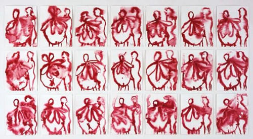 Louise Bourgeois,The Family, 2007. Gouache on paper, suite of 21.© The Easton Foundation/VAGA at Artists Rights Society (ARS), NY. Photo by Christopher Burke. Courtesy of The Easton Foundation/VAGA at Artists Rights Society (ARS), NY.