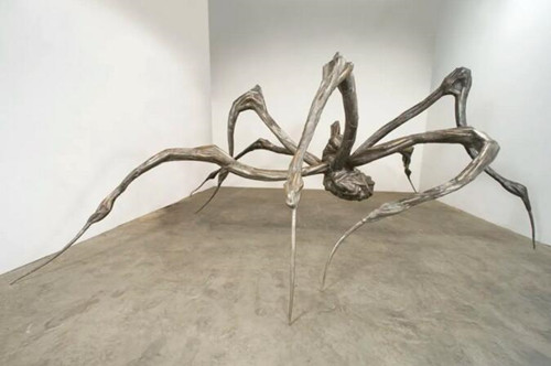 Louise Bourgeois, Crouching Spider, 2003. Bronze, silver nitrate patina, and stainless steel.© The Easton Foundation/VAGA at Artists Rights Society (ARS), NY. Photo by Christopher Burke. Courtesy of The Easton Foundation/ VAGA at Artists Rights Society (ARS), NY.